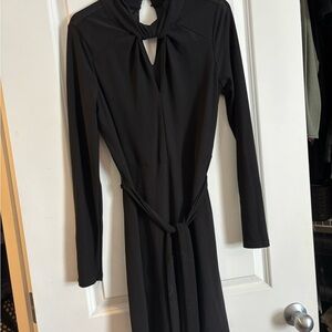 Le Chateau Black Midi Dress with Keyhole Detail